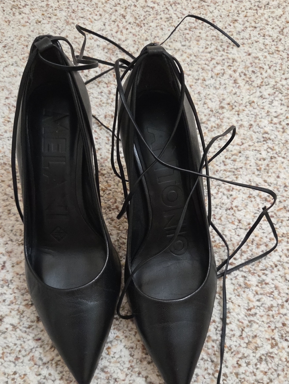 ANTONIO MELANI Black Pointed Lace-Up Heels